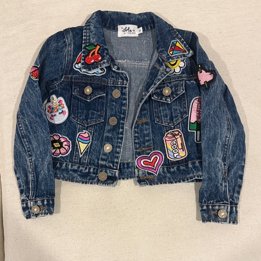 Lola & the Boys Kids Denim Jacket with Colorful Patches